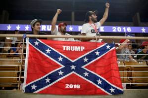 (L-R) Brandon Miles, Brandon Partin and Michael Miles cheer before Republican U.S. presidential nominee Donald Trump attends a campaign rally at the Silver Spurs Arena in Kissimmee, Florida August 11, 2016. REUTERS/Eric Thayer - RTSMSW0 via Salon